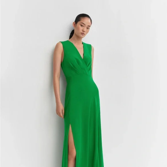 MANGO NWT Green Asymmetrical Dress with Side Slit Size 4 - Picture 5 of 8